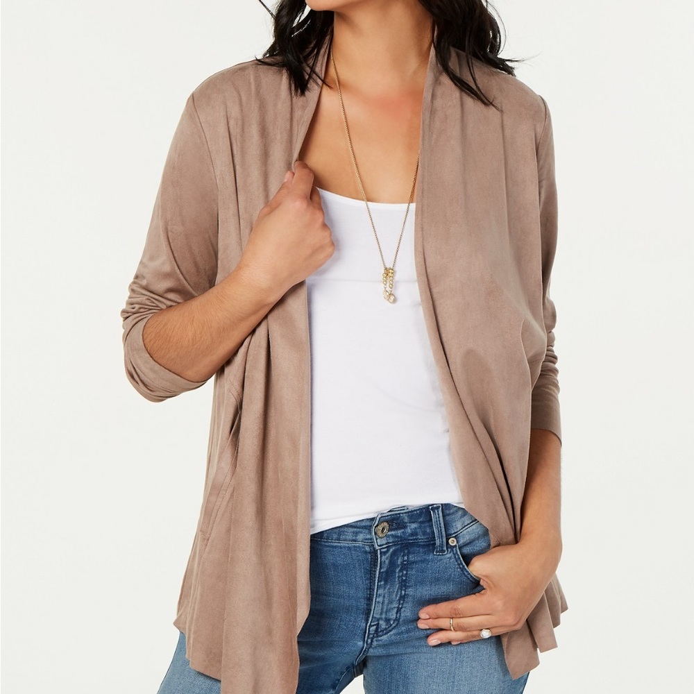 Petite size Draped Faux-Suede Cardi